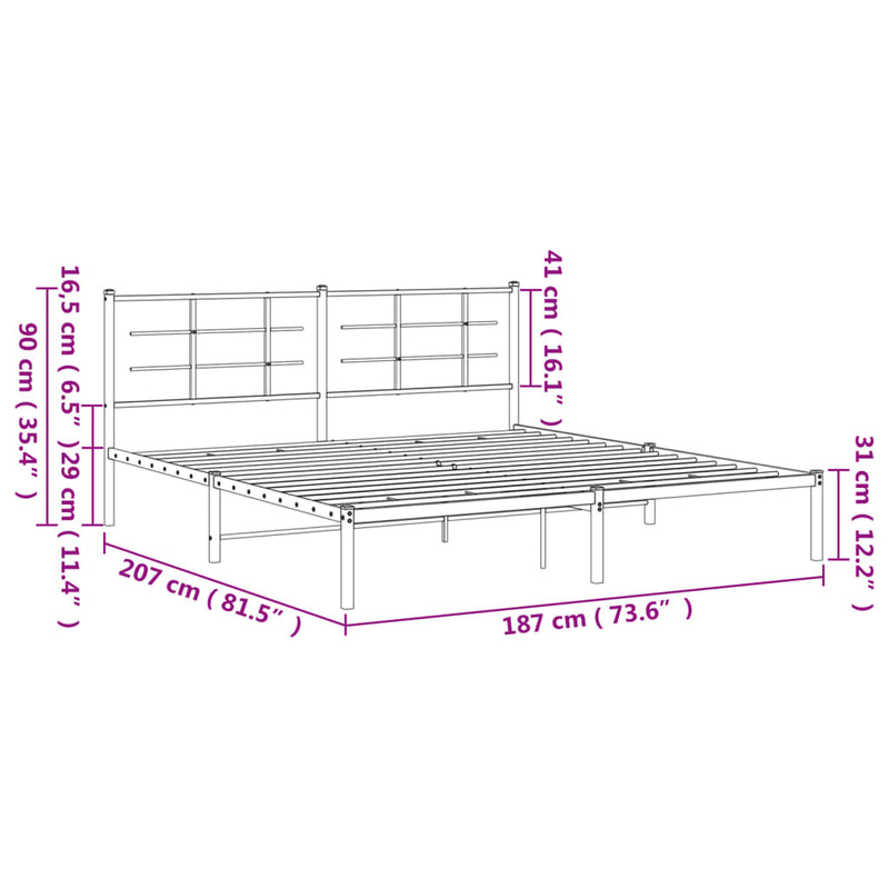 Metal Bed Frame without Mattress with Headboard Black 183x203 cm King