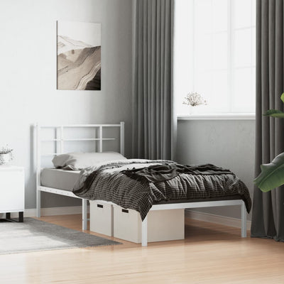 Metal Bed Frame without Mattress with Headboard White 90x190 cm