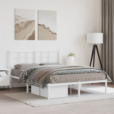 Metal Bed Frame without Mattress with Headboard White 135x190 cm