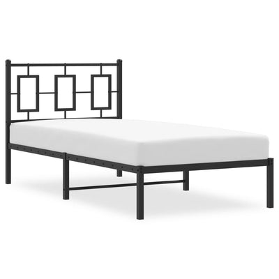 Metal Bed Frame without Mattress with Headboard Black 90x190 cm