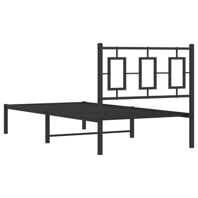 Metal Bed Frame without Mattress with Headboard Black 90x190 cm