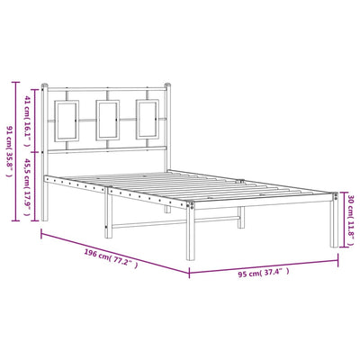 Metal Bed Frame without Mattress with Headboard Black 90x190 cm