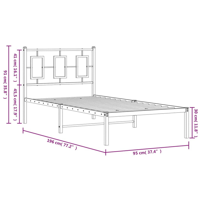 Metal Bed Frame without Mattress with Headboard Black 90x190 cm