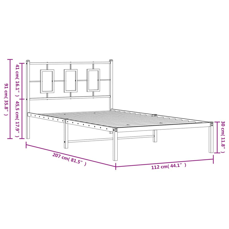 Metal Bed Frame without Mattress with Headboard Black 107x203 cm King Single