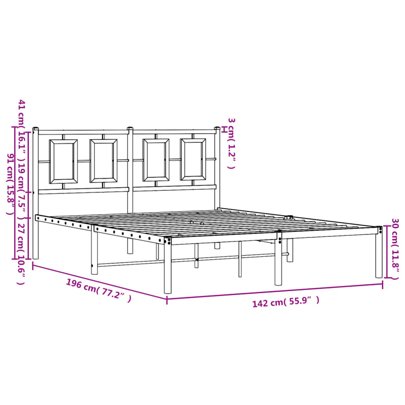 Metal Bed Frame without Mattress with Headboard Black 135x190 cm