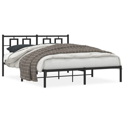 Metal Bed Frame without Mattress with Headboard Black 150x200 cm