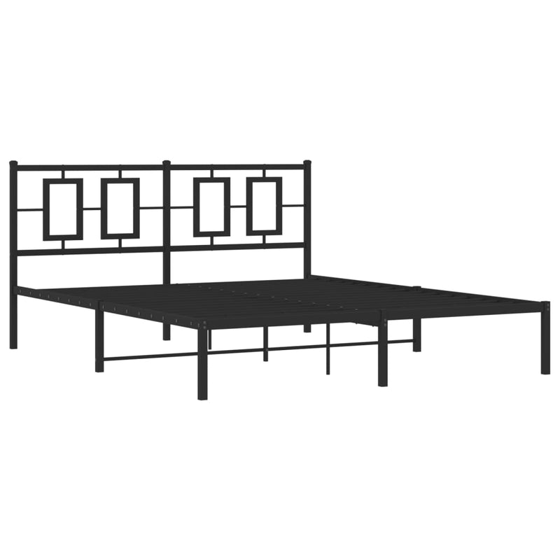 Metal Bed Frame without Mattress with Headboard Black 150x200 cm