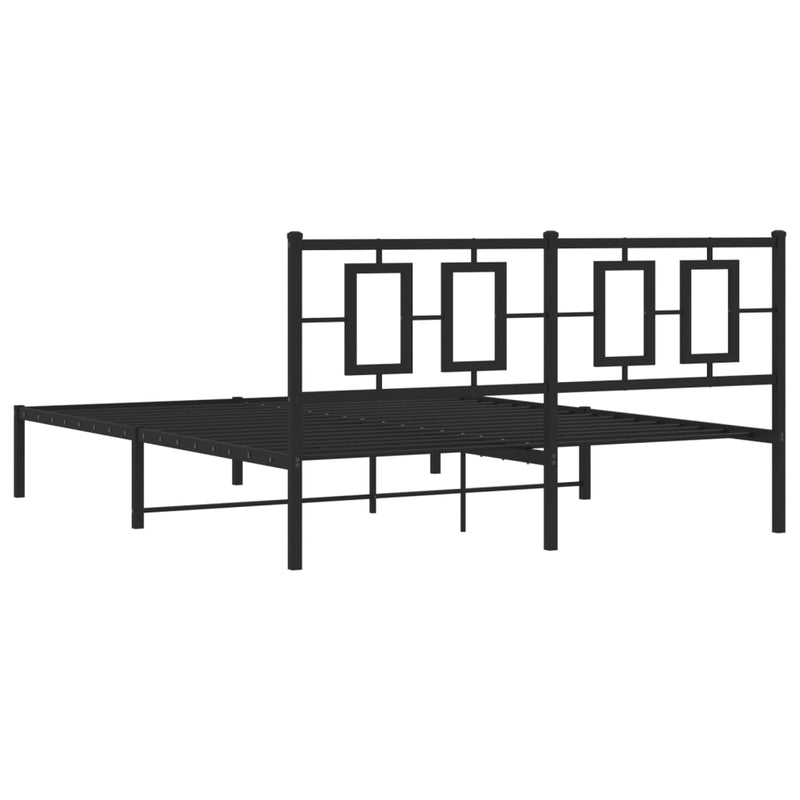 Metal Bed Frame without Mattress with Headboard Black 150x200 cm