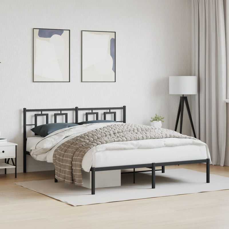 Metal Bed Frame without Mattress with Headboard Black 150x200 cm