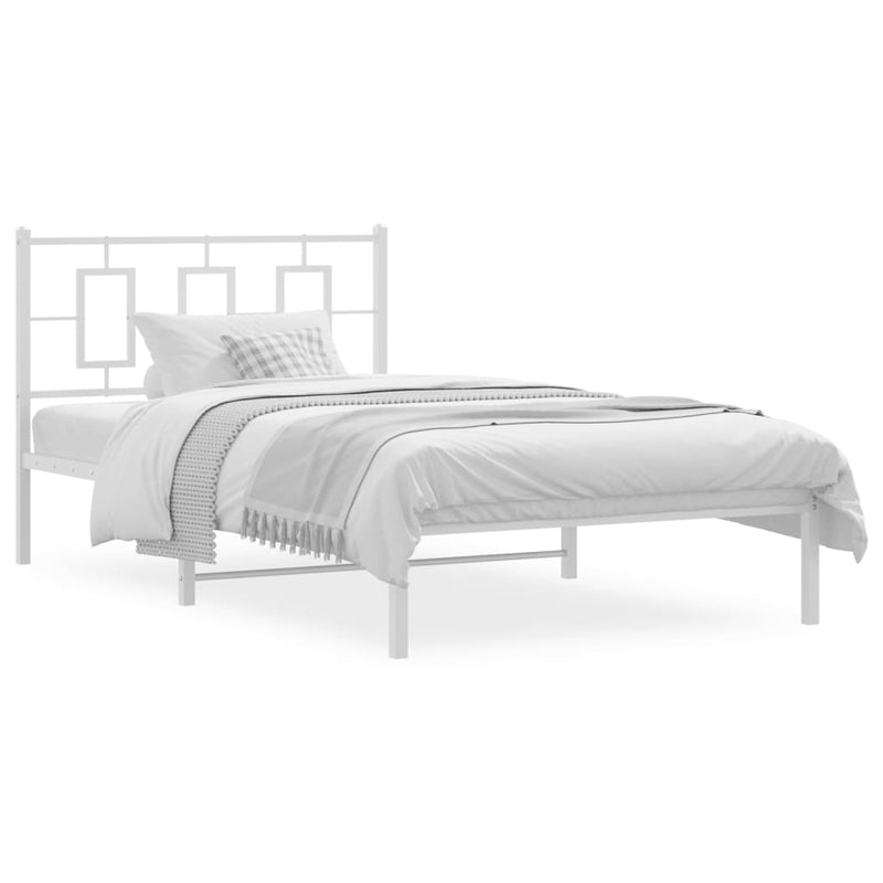 Metal Bed Frame without Mattress with Headboard White 107x203 cm King Single