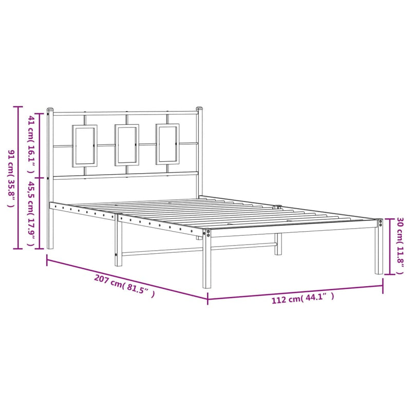 Metal Bed Frame without Mattress with Headboard White 107x203 cm King Single