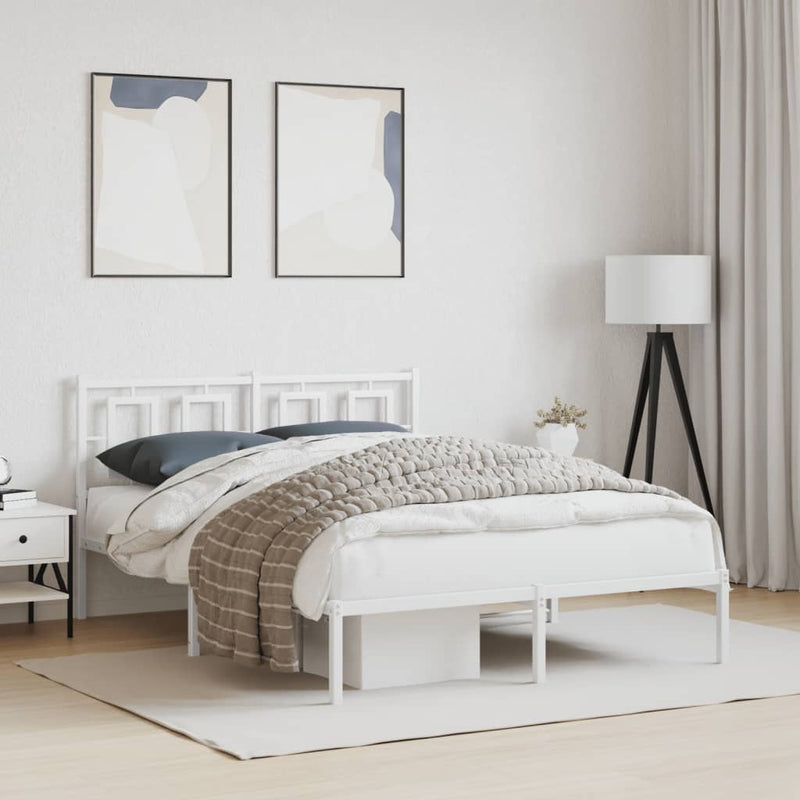 Metal Bed Frame without Mattress with Headboard White 135x190 cm