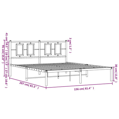 Metal Bed Frame without Mattress with Headboard White 150x200 cm