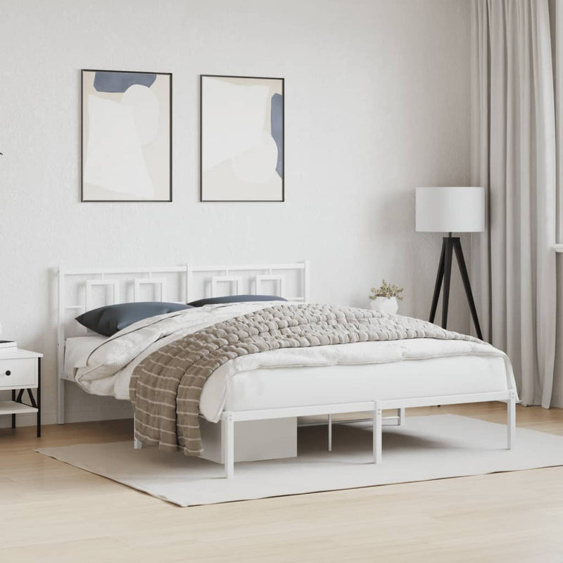 Metal Bed Frame without Mattress with Headboard White 150x200 cm