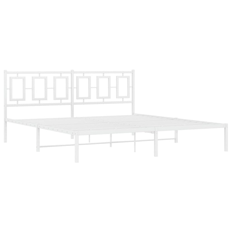 Metal Bed Frame without Mattress with Headboard White 183x203 cm King