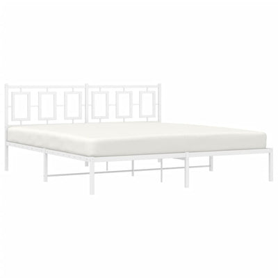 Metal Bed Frame without Mattress with Headboard White 183x203 cm King