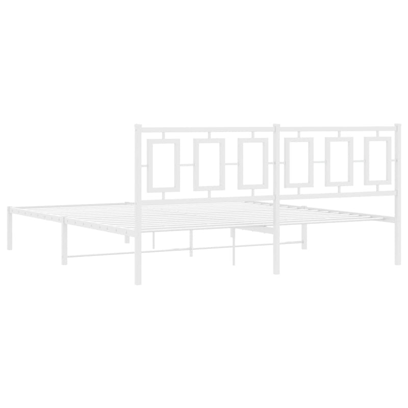 Metal Bed Frame without Mattress with Headboard White 183x203 cm King