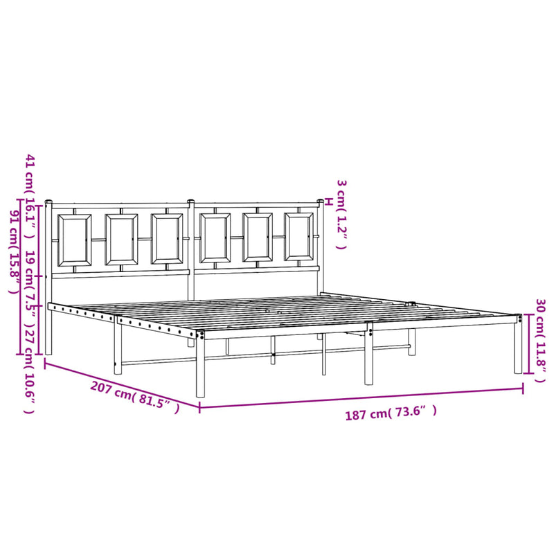 Metal Bed Frame without Mattress with Headboard White 183x203 cm King