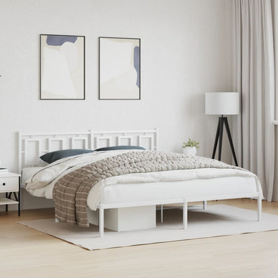 Metal Bed Frame without Mattress with Headboard White 183x203 cm King