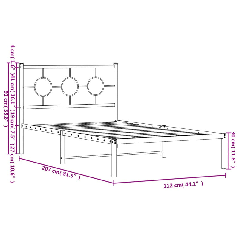 Metal Bed Frame without Mattress with Headboard Black 107x203 cm King Single