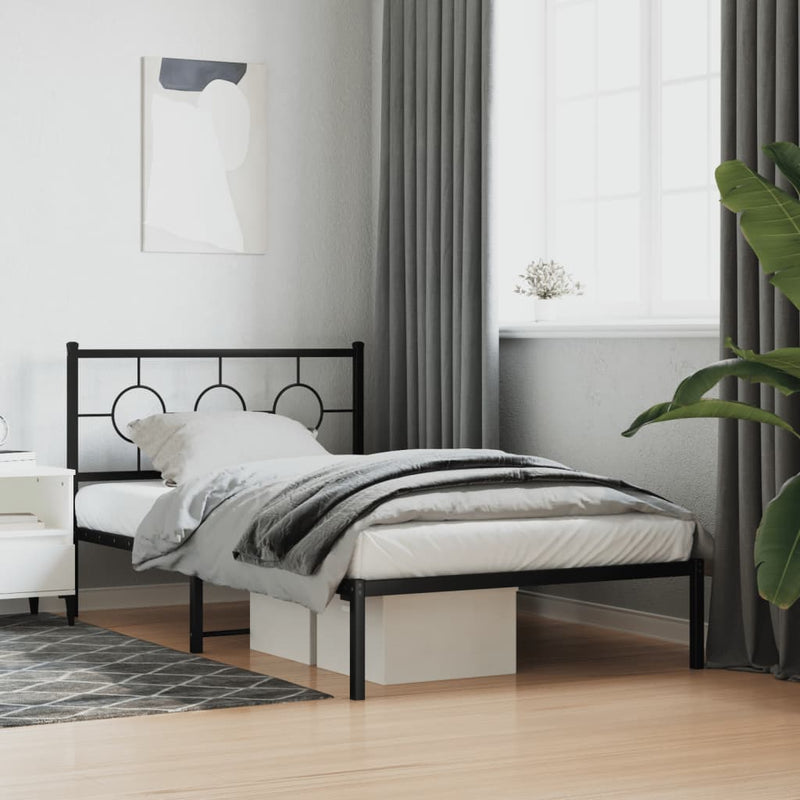 Metal Bed Frame without Mattress with Headboard Black 107x203 cm King Single