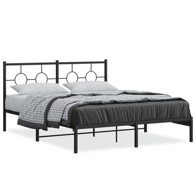 Metal Bed Frame without Mattress with Headboard Black 150x200 cm