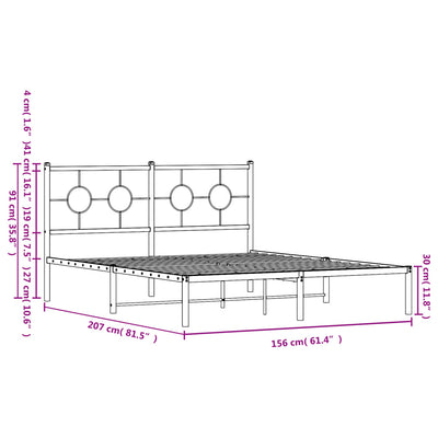 Metal Bed Frame without Mattress with Headboard Black 150x200 cm