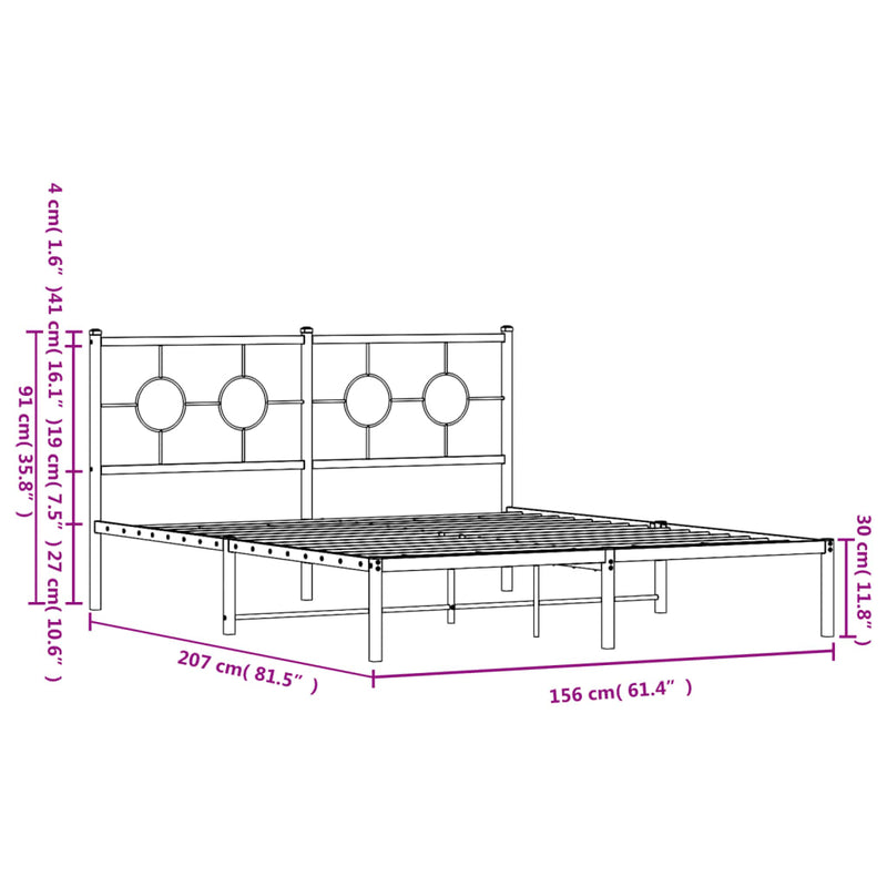 Metal Bed Frame without Mattress with Headboard Black 150x200 cm