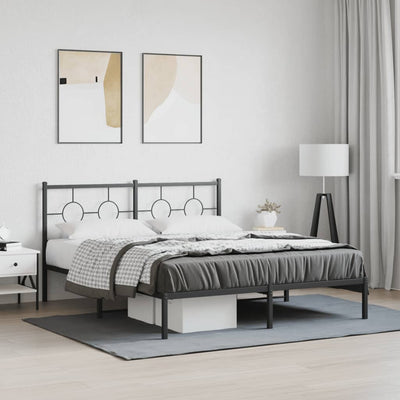 Metal Bed Frame without Mattress with Headboard Black 150x200 cm