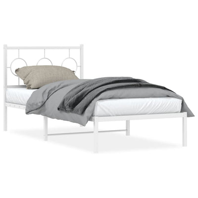 Metal Bed Frame without Mattress with Headboard White 90x190 cm