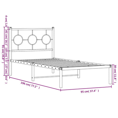 Metal Bed Frame without Mattress with Headboard White 90x190 cm