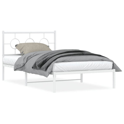 Metal Bed Frame without Mattress with Headboard White 107x203 cm King Single