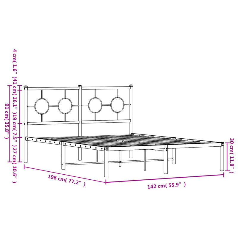 Metal Bed Frame without Mattress with Headboard White 135x190 cm