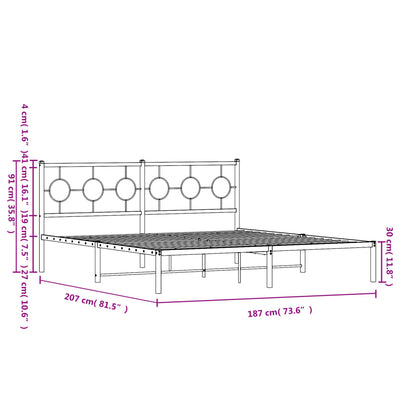 Metal Bed Frame without Mattress with Headboard White 183x203 cm King