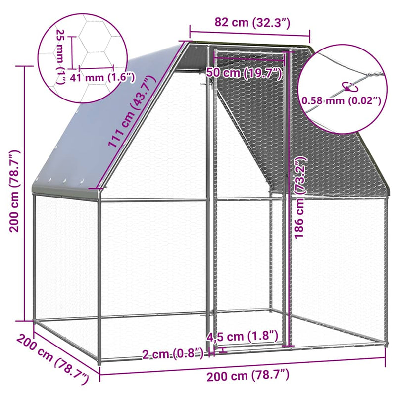 Chicken Cage Silver and Grey 2x2x2 m Galvanised Steel