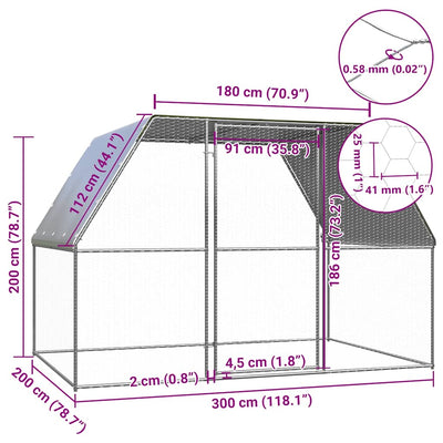 Chicken Cage Silver and Grey 3x2x2 m Galvanised Steel