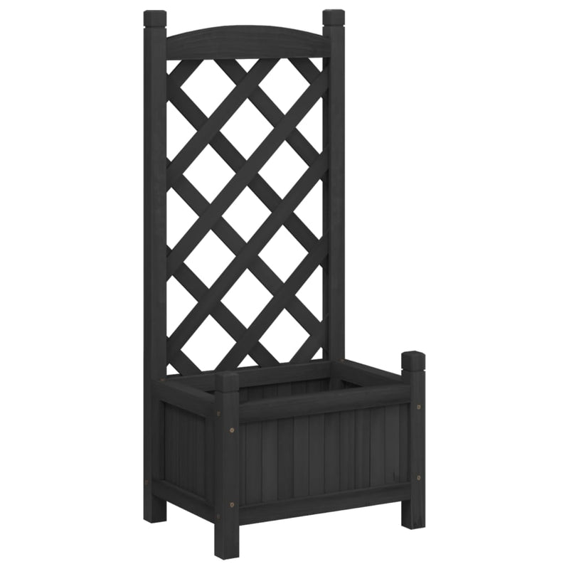 Planter with Trellis Black Solid Wood Fir