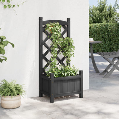 Planter with Trellis Black Solid Wood Fir