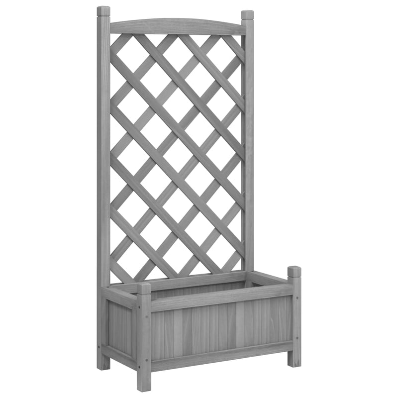 Planter with Trellis Grey Solid Wood Fir