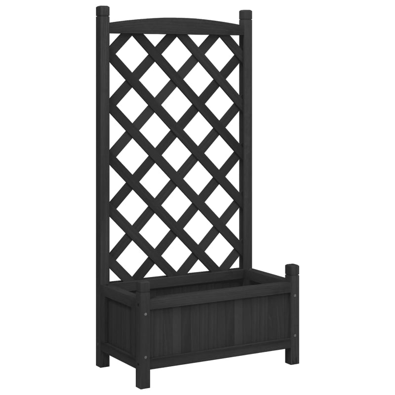 Planter with Trellis Black Solid Wood Fir