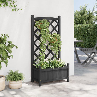 Planter with Trellis Black Solid Wood Fir