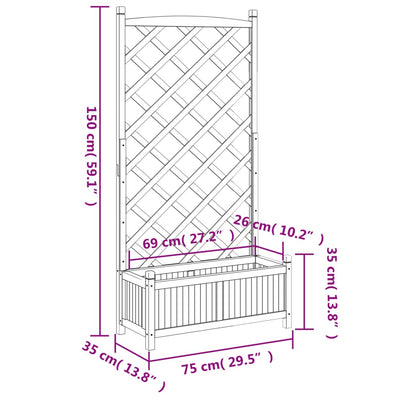 Planter with Trellis Brown Solid Wood Fir