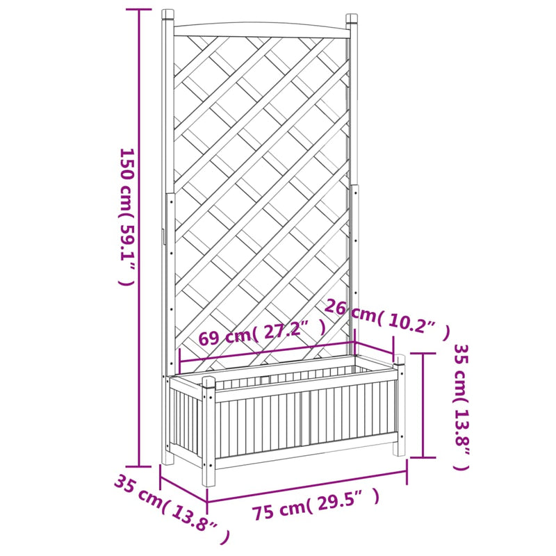 Planter with Trellis Brown Solid Wood Fir