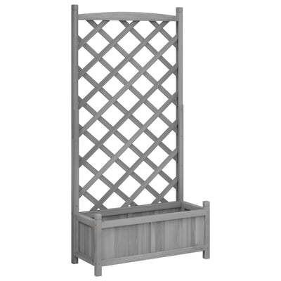 Planter with Trellis Grey Solid Wood Fir