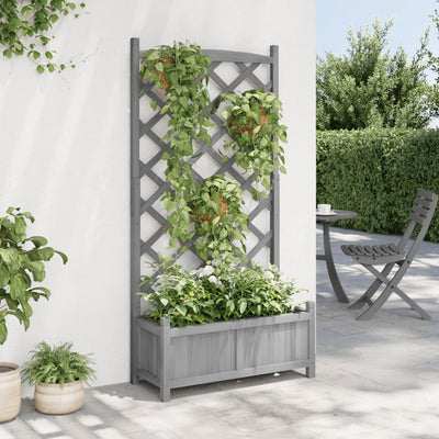 Planter with Trellis Grey Solid Wood Fir