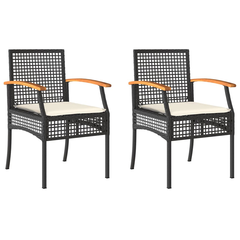 Garden Chairs with Cushions 2 pcs Black Poly Rattan Acacia Wood