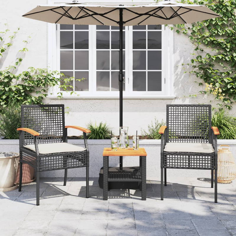 Garden Chairs with Cushions 2 pcs Black Poly Rattan Acacia Wood