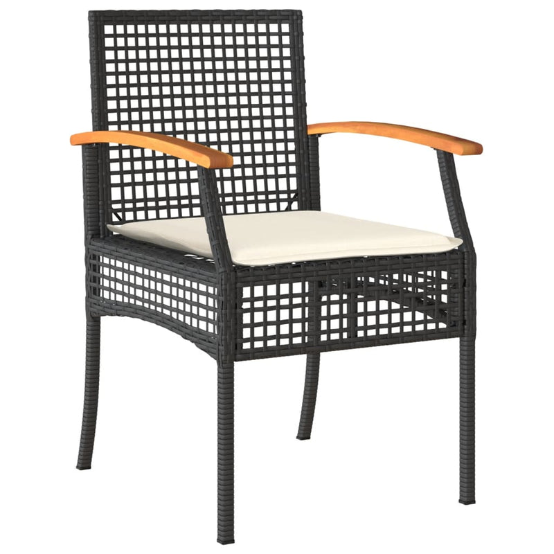 Garden Chairs with Cushions 2 pcs Black Poly Rattan Acacia Wood