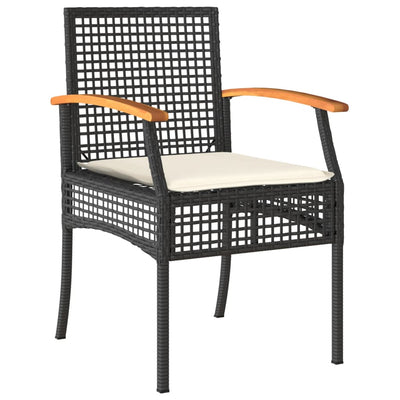 Garden Chairs with Cushions 4 pcs Black Poly Rattan Acacia Wood