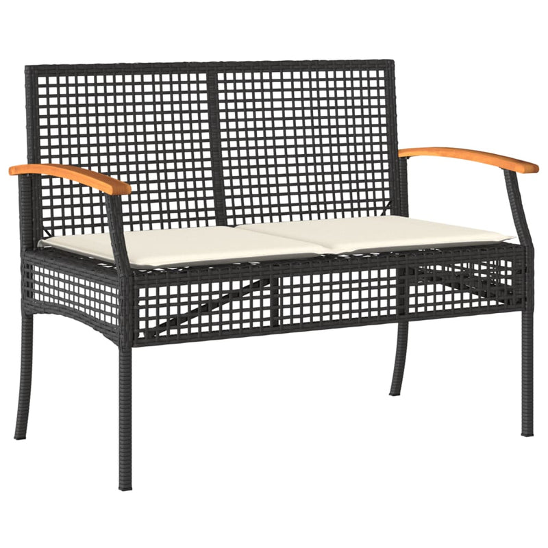 Garden Bench with Cushion Black Poly Rattan Acacia Wood